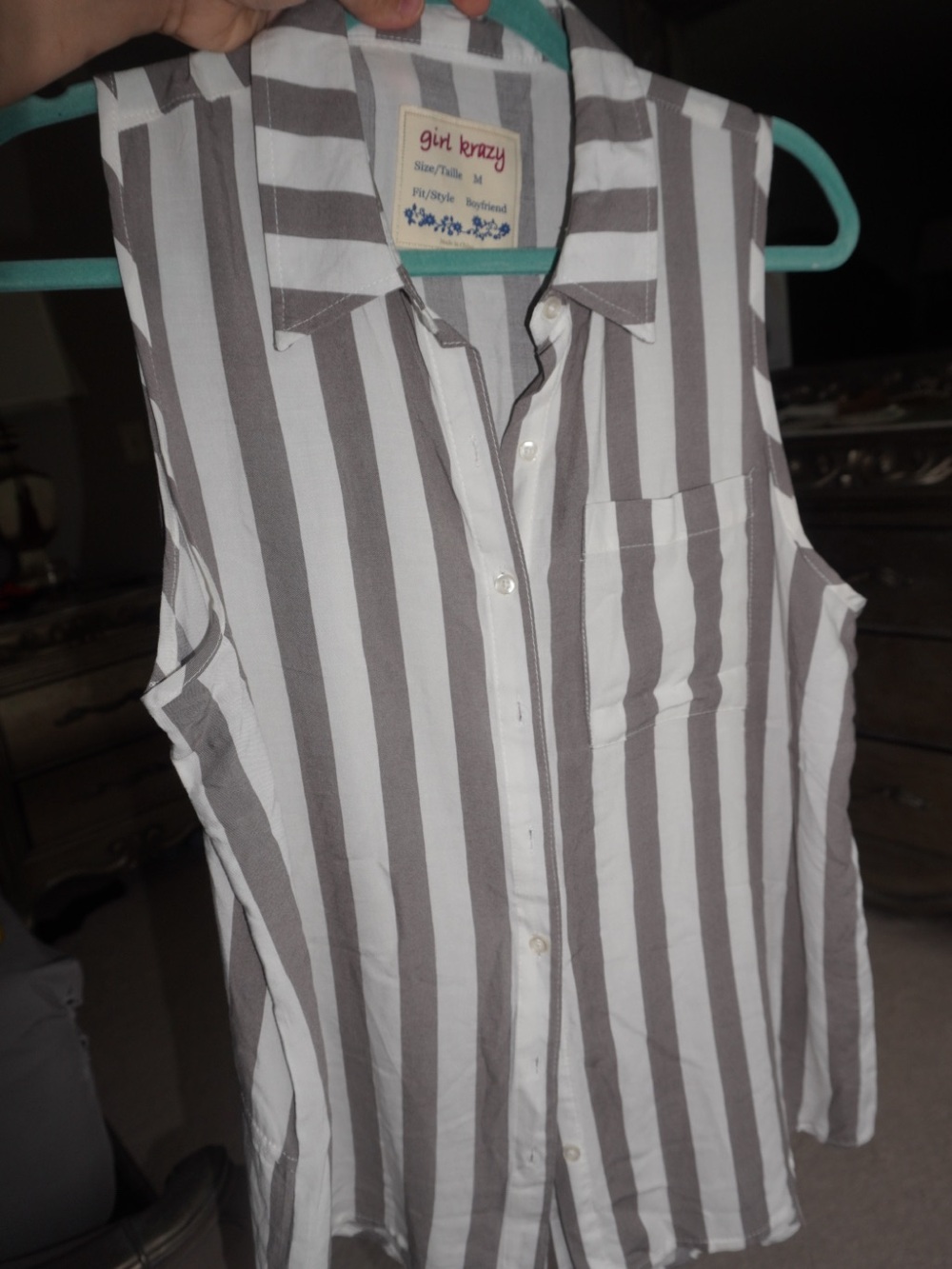 girl krazy Sleeveless Button-Front Stripe Shirt - White & Gray